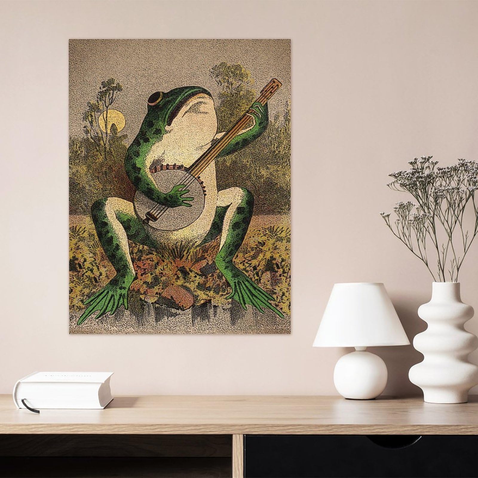 Amazon.co.jp: 絵画 バンジョーを弾くカエルインテリア 絵画 吟遊詩人